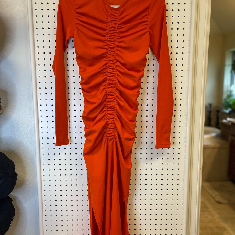 H&M Orange Ruched Bodycon Dress for Cocktail